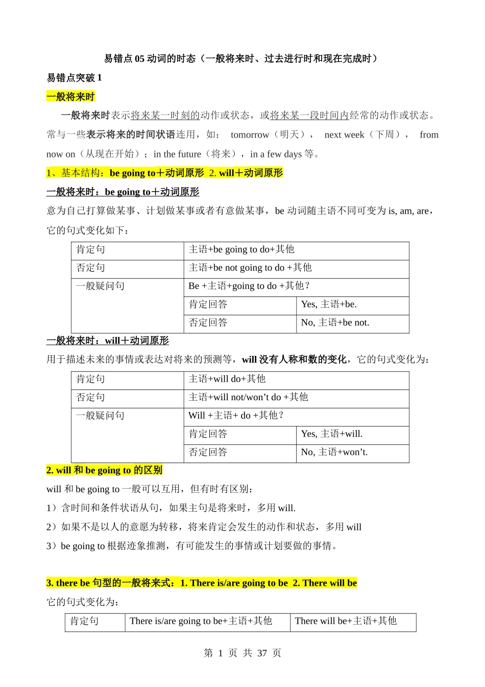 易错点05 动词的时态（一般将来时、过去进行时和现在完成时）.docx_第1页