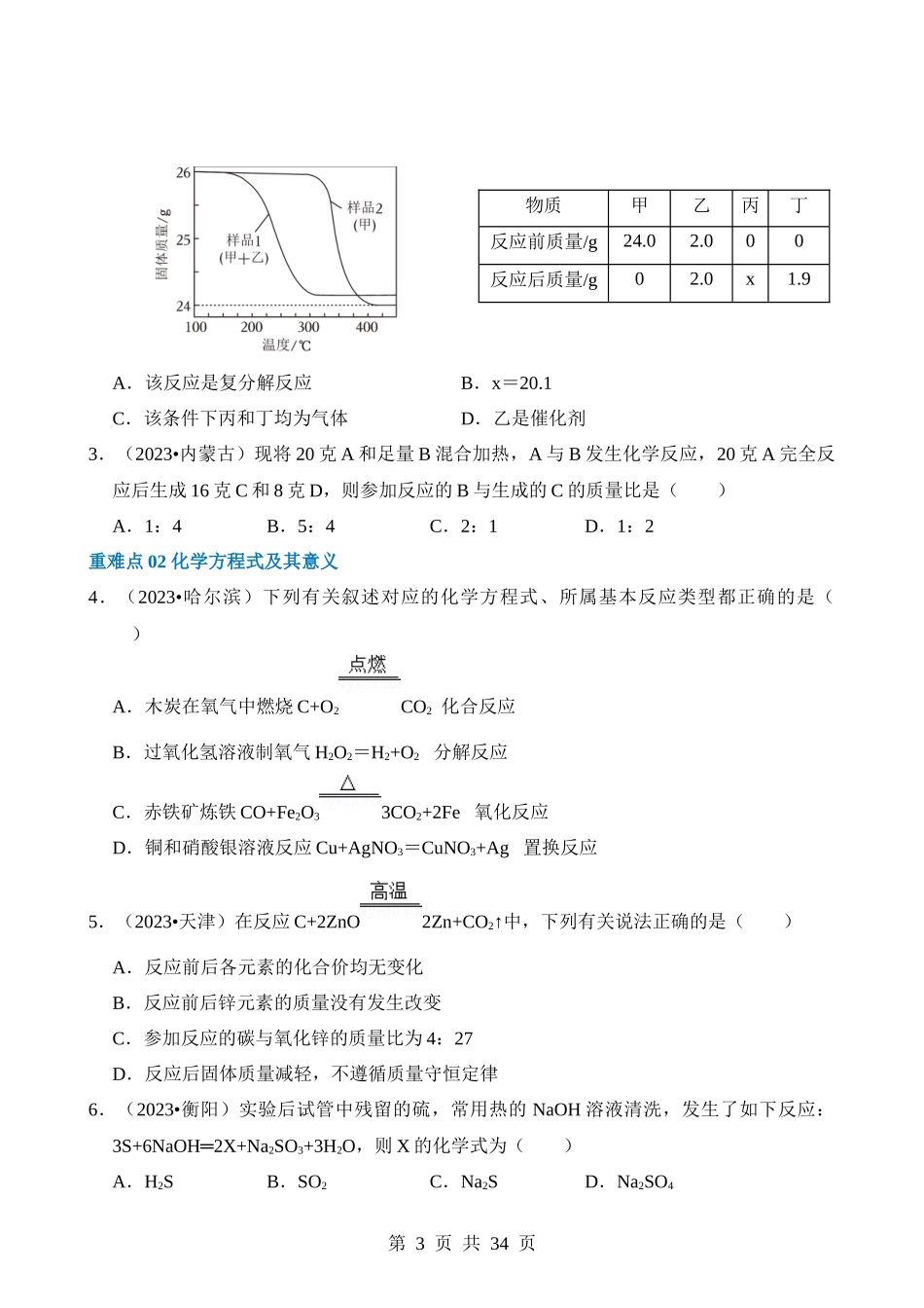 重难点04 质量守恒定律 化学方程式 微观模型.docx_第3页