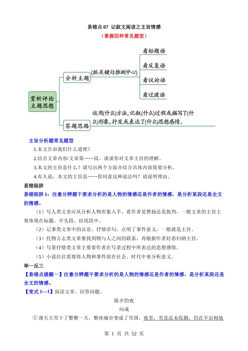 易错点07 记叙文-主旨情感（掌握四种常见题型）.docx_第1页