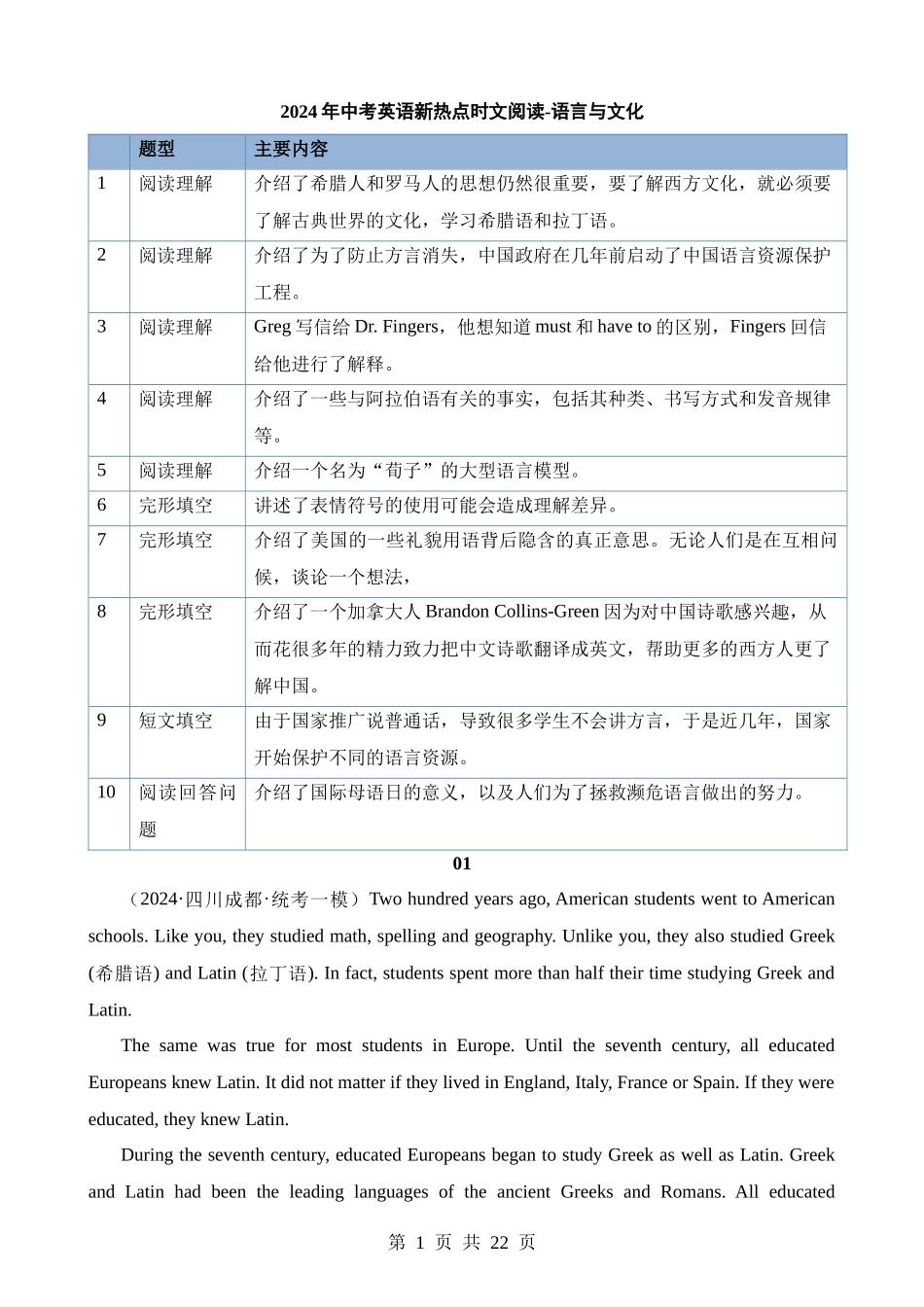 专题22 语言与文化.docx_第1页