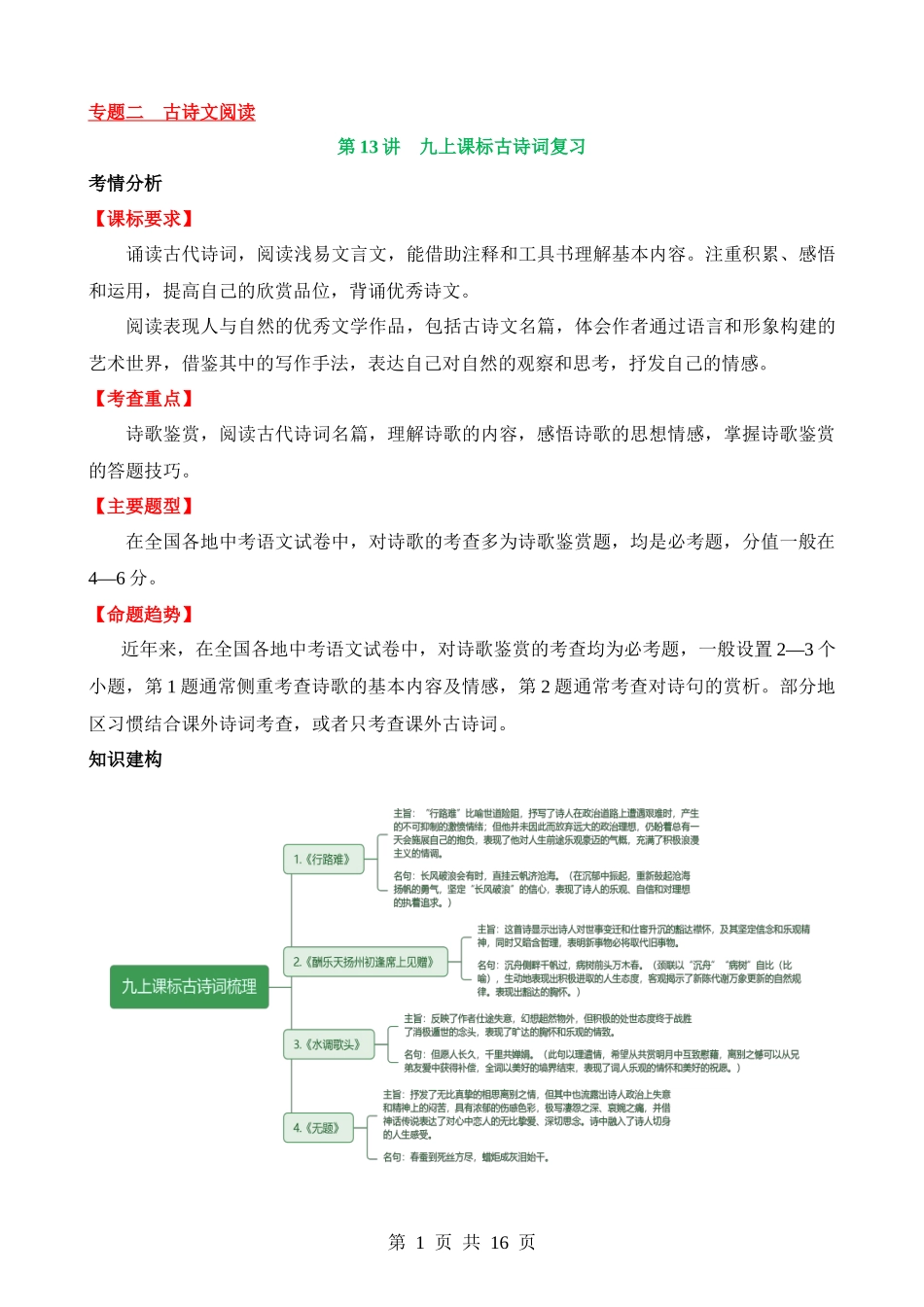 专题13 九上课标古诗词复习（讲义）.docx_第1页