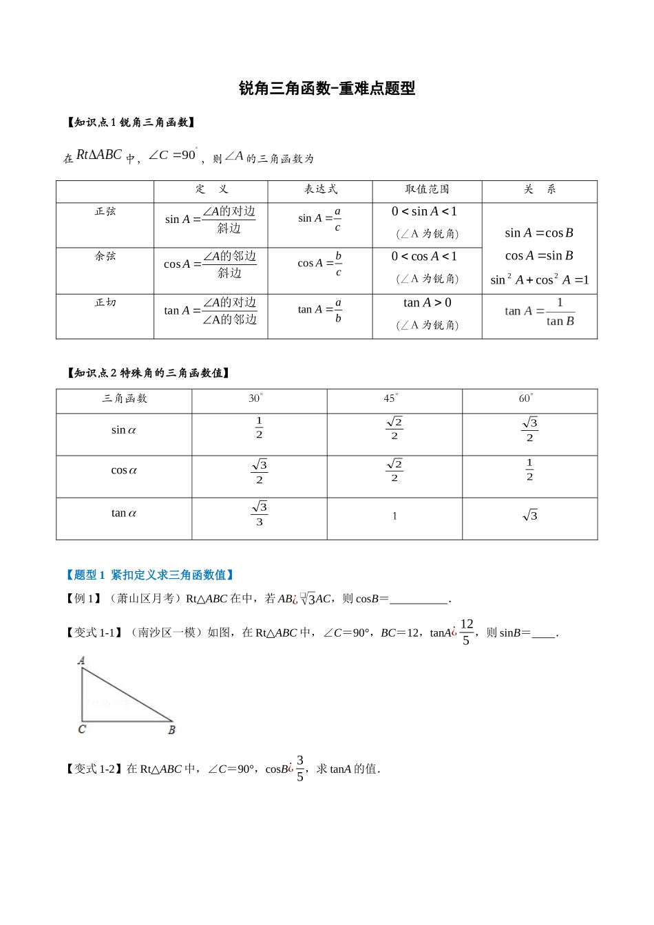 专项28-锐角三角函数-重难点题型.docx_第1页