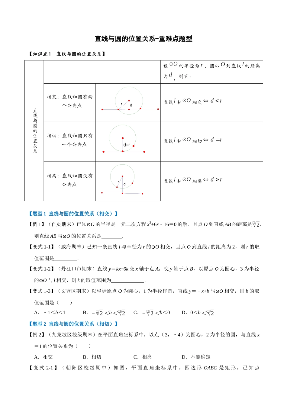 专项24-直线与圆的位置关系-重难点题型.docx_第1页