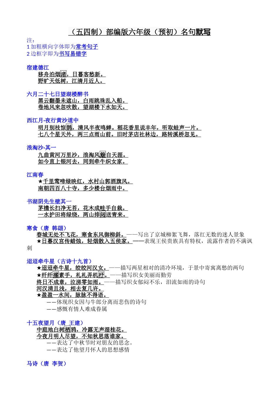 01_五四制·六年级重点篇目及理解性默写梳理.docx_第1页