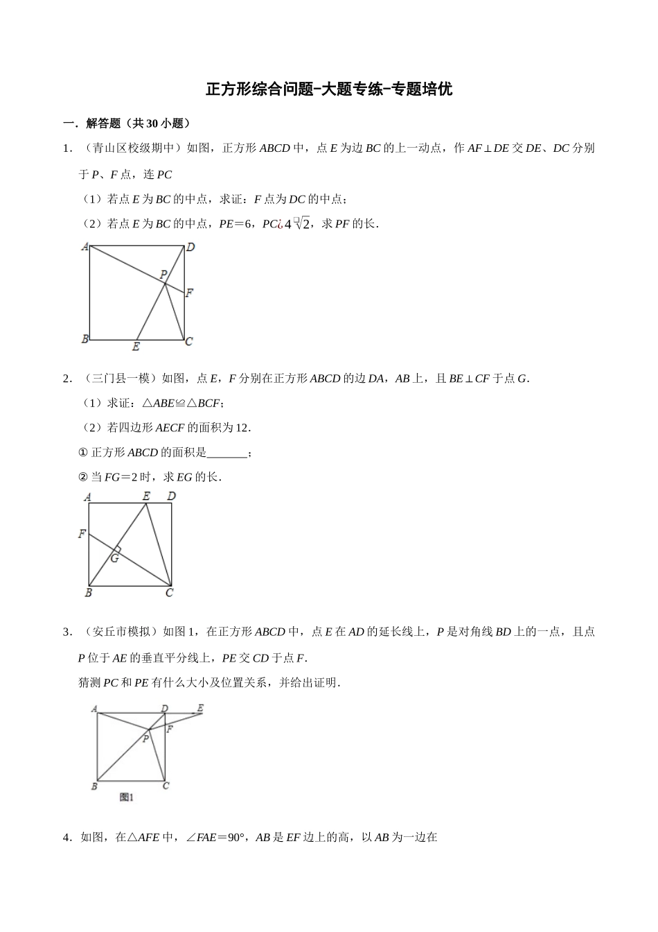 专项18-正方形综合问题-大题专练-专题培优.docx_第1页