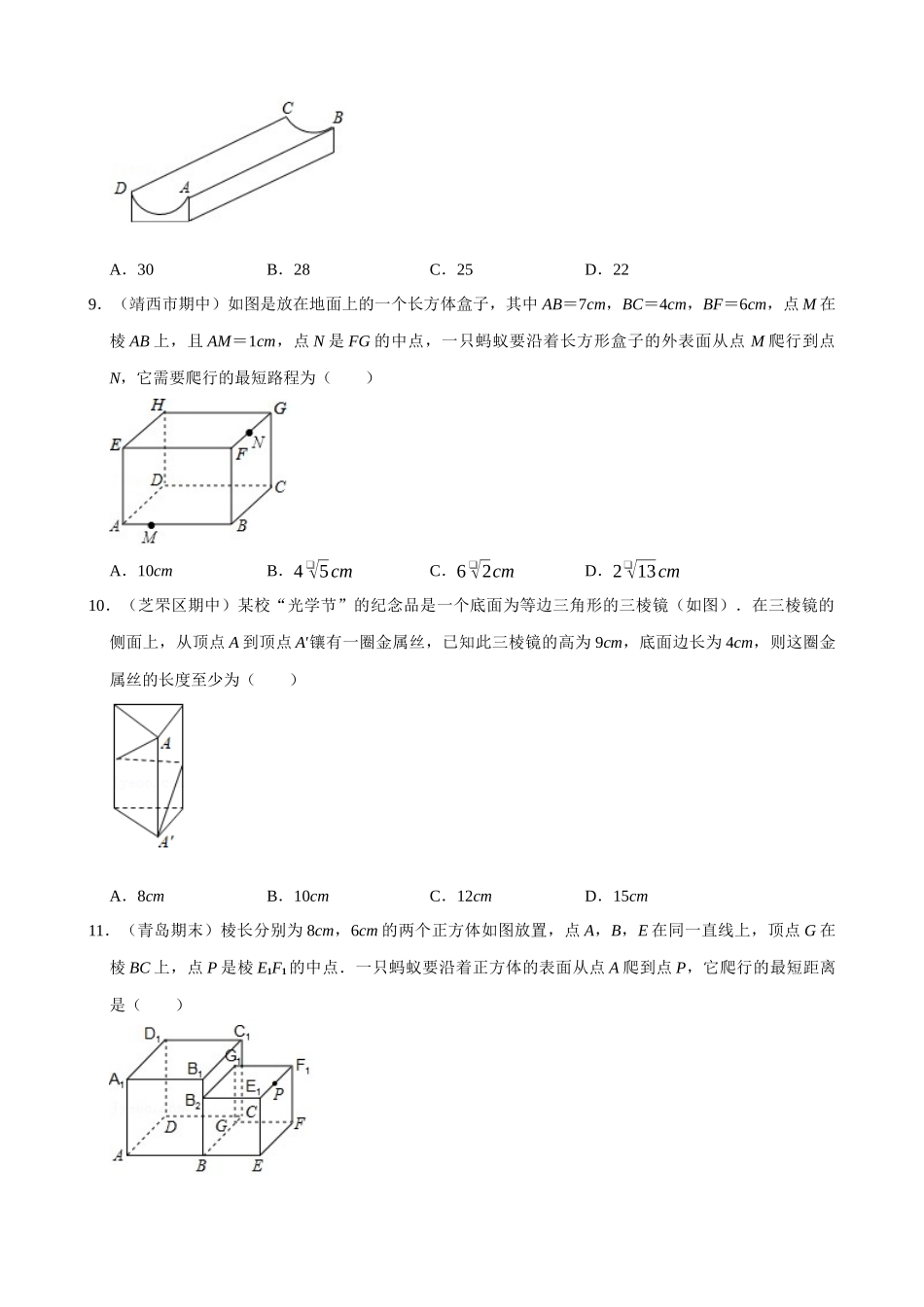 专项17-勾股定理与最短路径问题-专题训练（30道）.docx_第3页