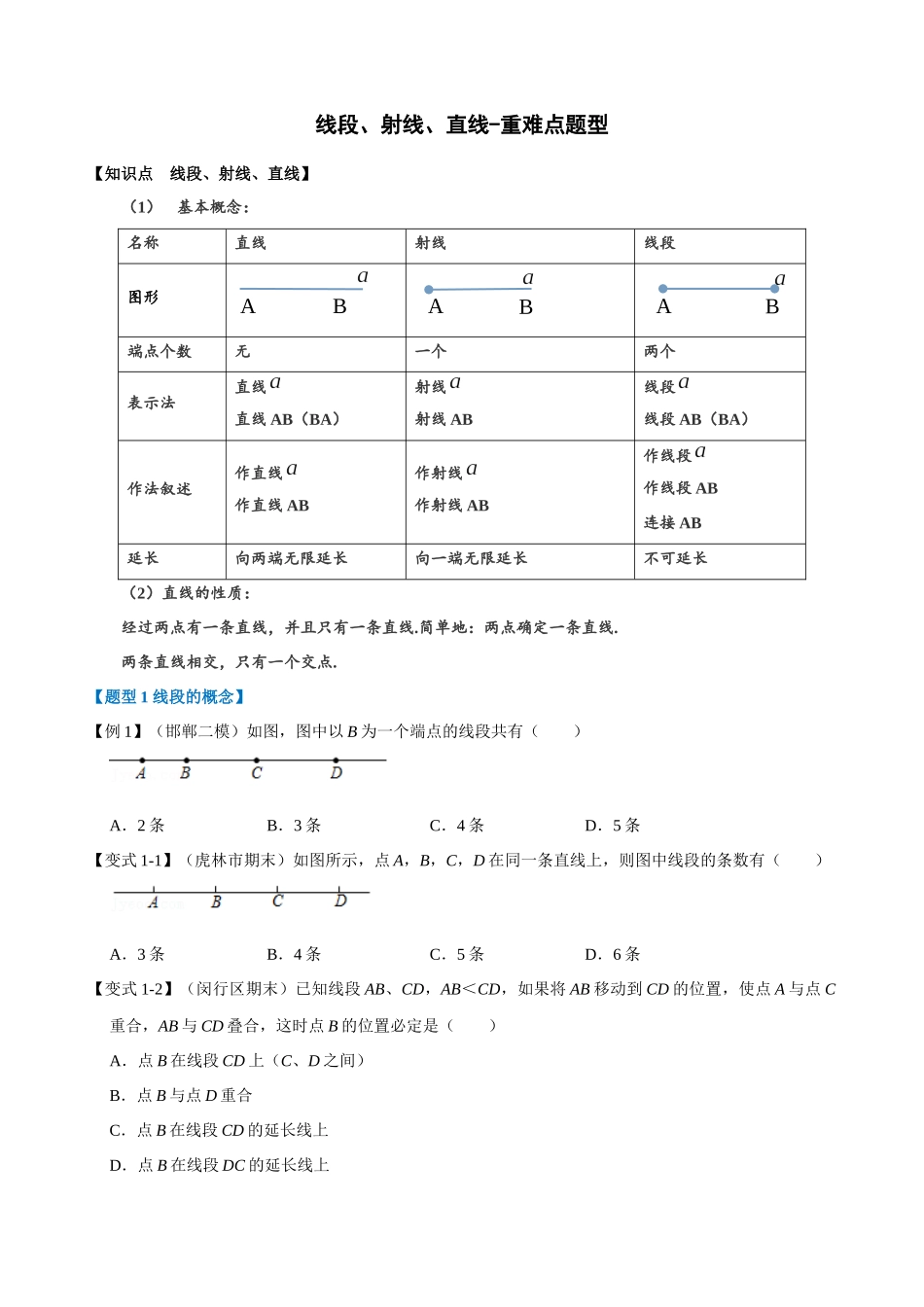 专项04-线段、射线、直线-重难点题型.docx_第1页