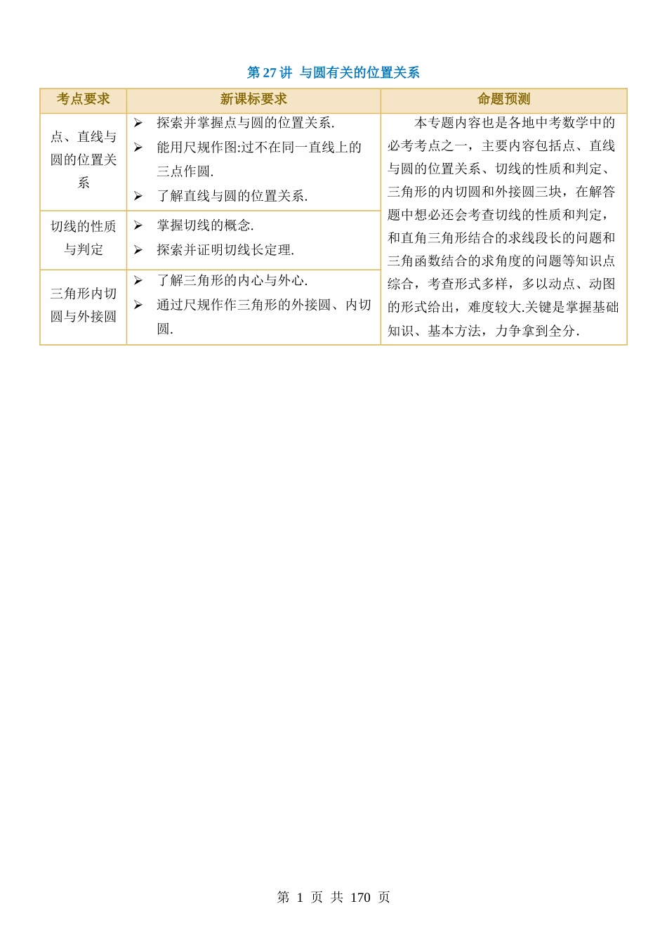 专题27 与圆有关的位置关系（讲义）（3考点+30题型+2类型）.docx_第1页