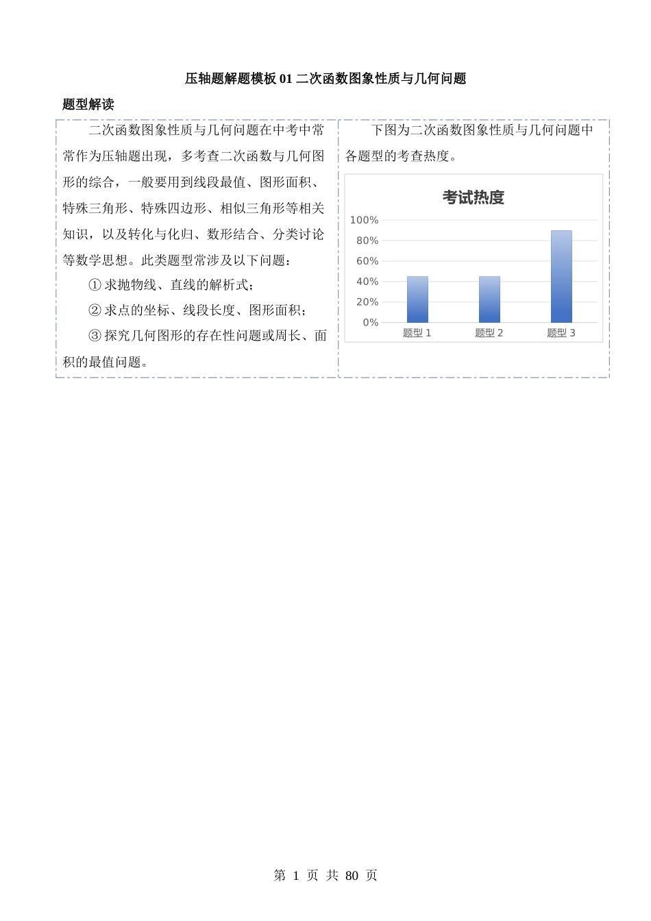 压轴题01 二次函数图象性质与几何问题（3题型+2类型+解题模板+技巧精讲） (1).docx_第1页