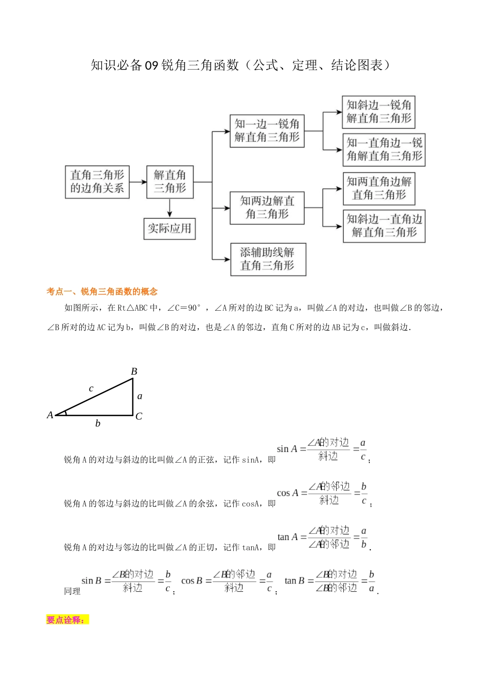 09_锐角三角函数（公式、定理、结论图表）.docx_第1页