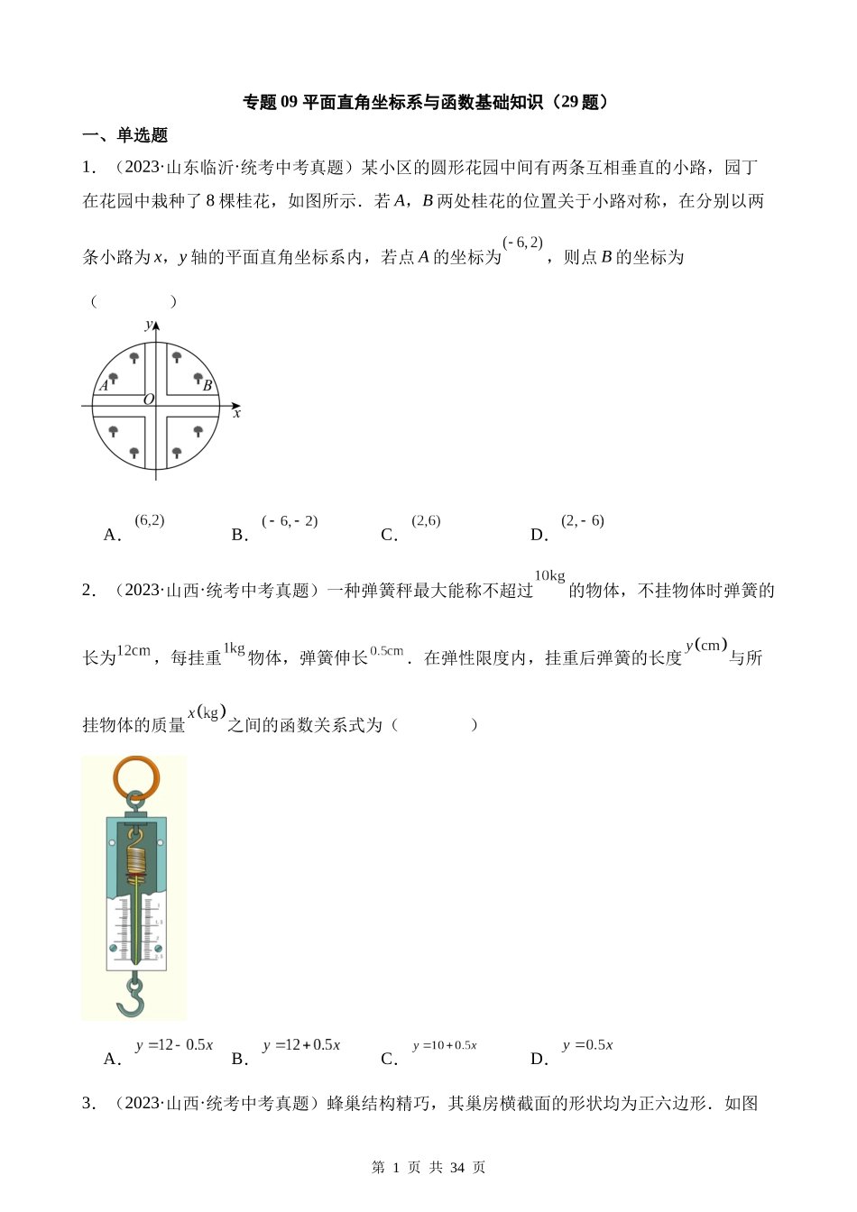 专题09 平面直角坐标系与函数基础知识（第1期）.docx_第1页