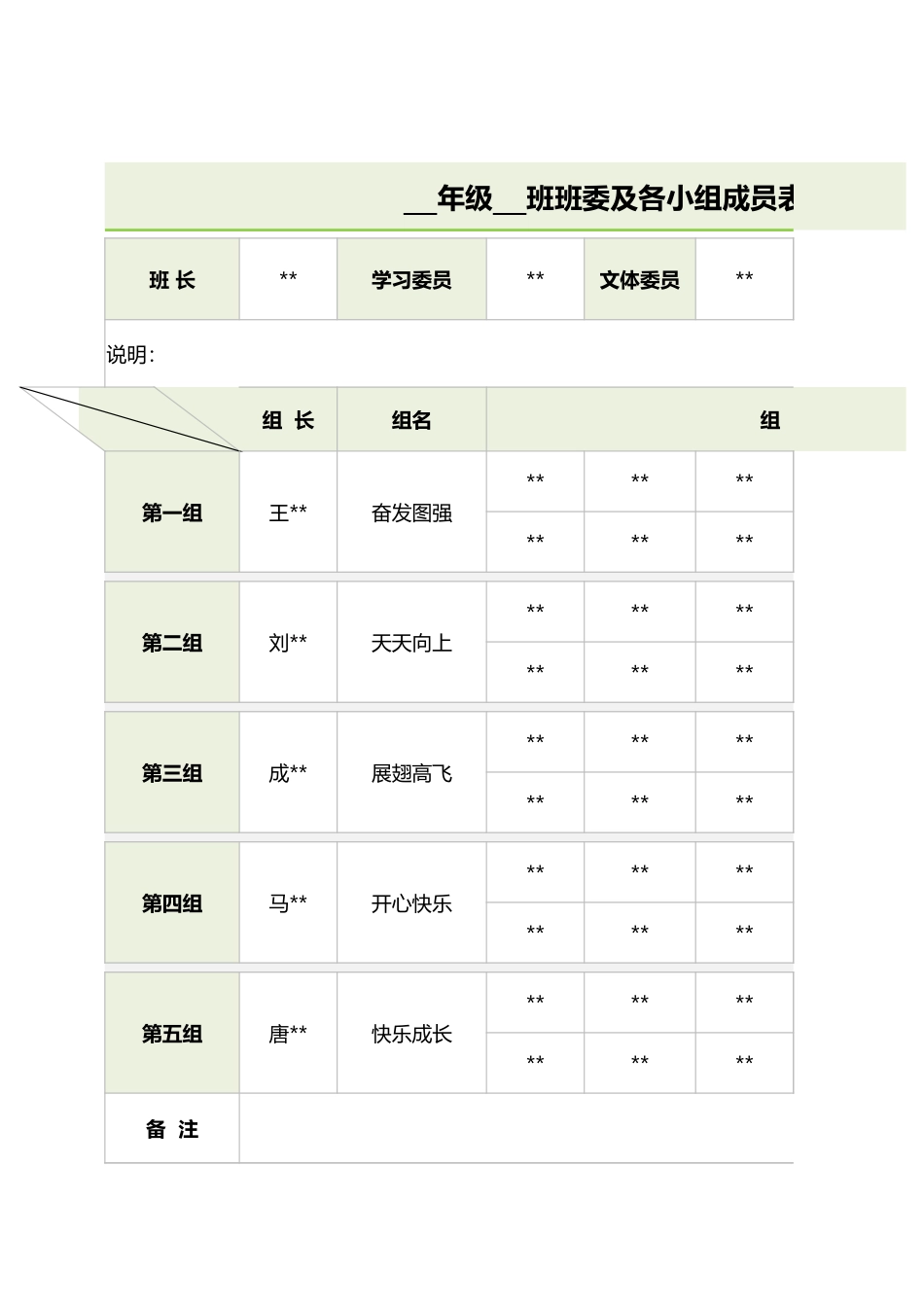 班主任必备表格_小学班委及各小组成员表.xlsx_第1页