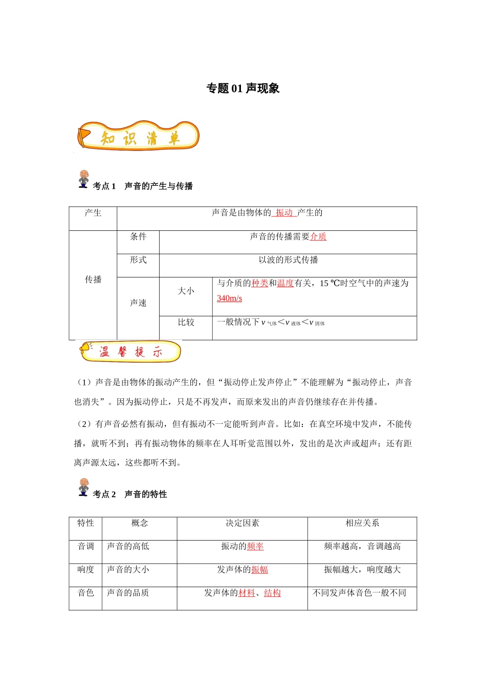 专题01 声现象(解析版)-备战中考物理精选考点专练（知识清单+基础+拔高）_中考物理.docx_第1页