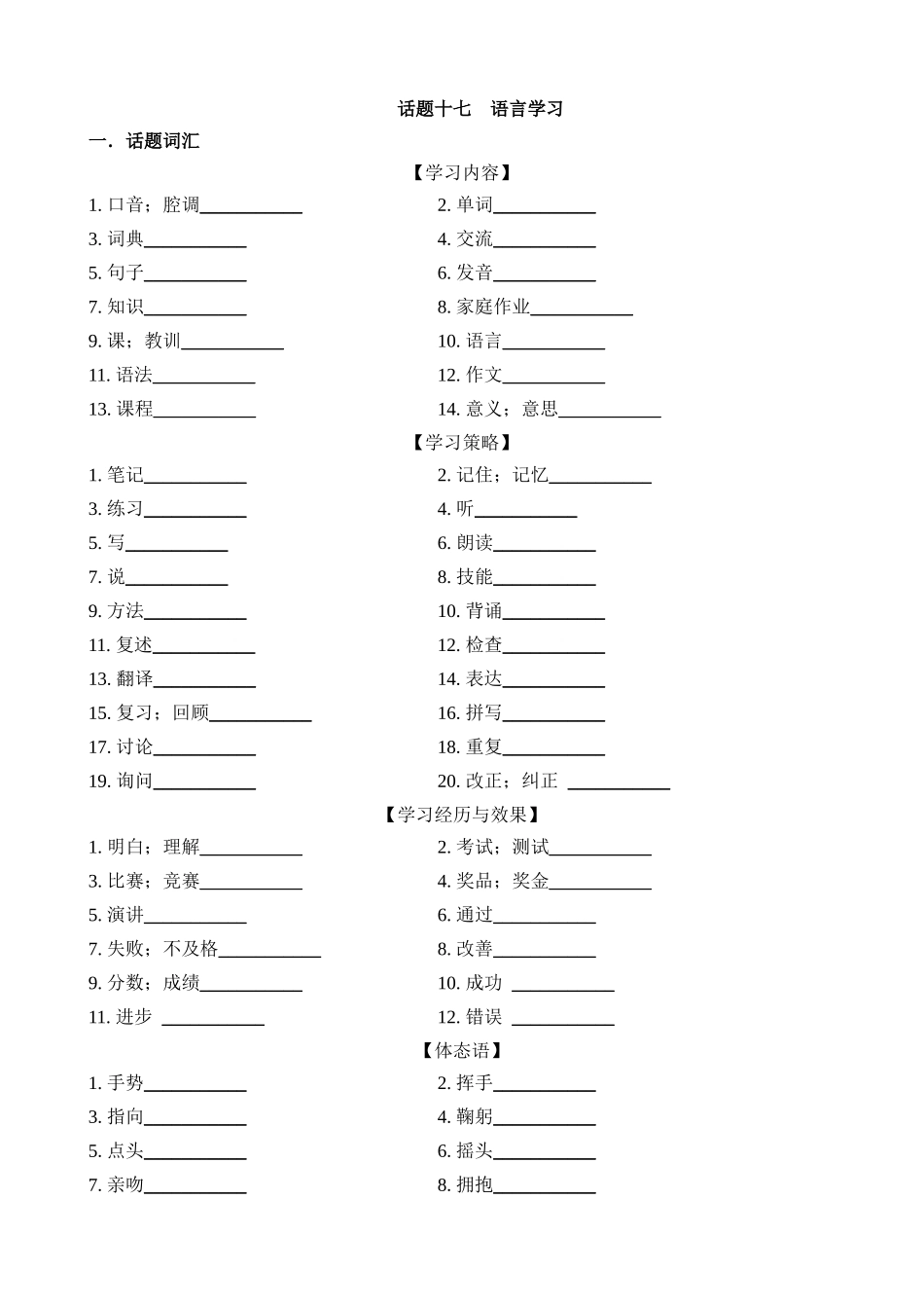 专题17 语言学习（词汇+句式+范文）_中考英语.docx_第1页