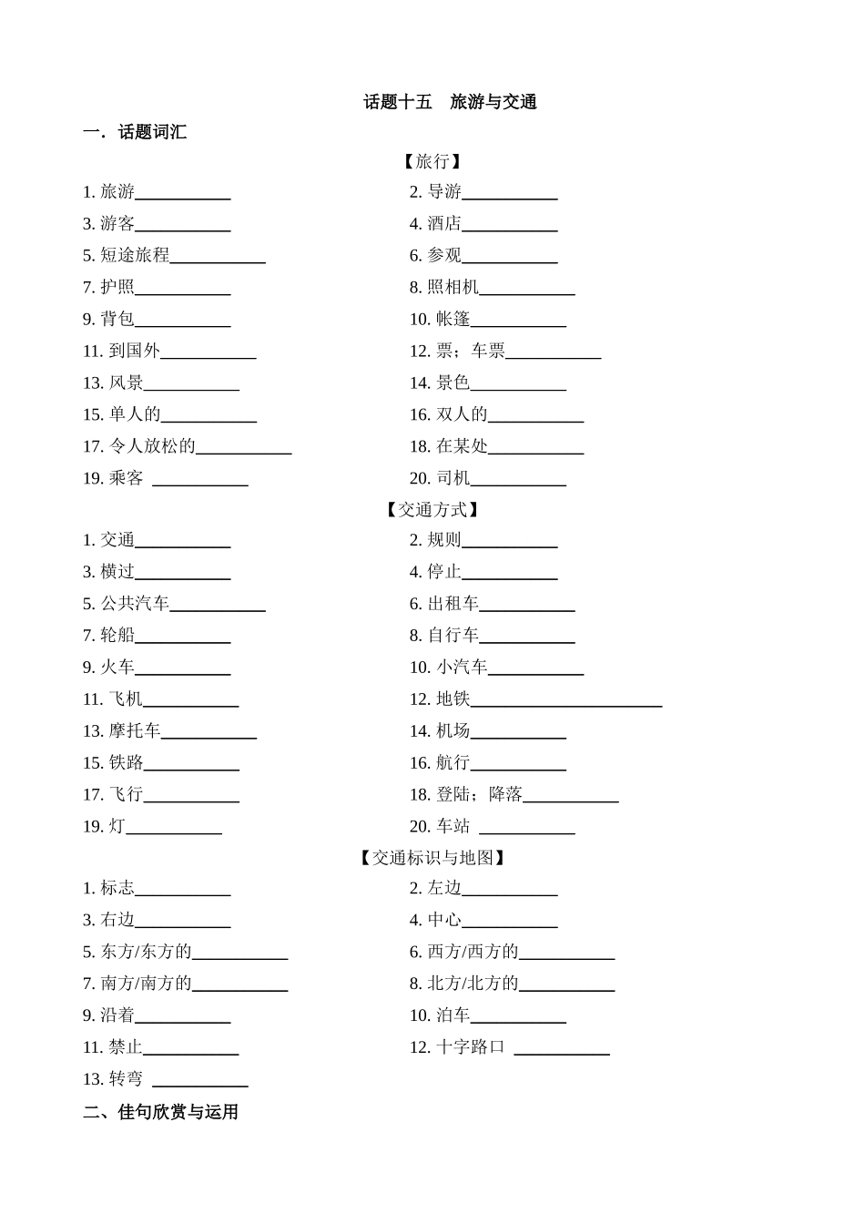 专题15 旅游与交通（词汇+句式+范文）_中考英语.docx_第1页