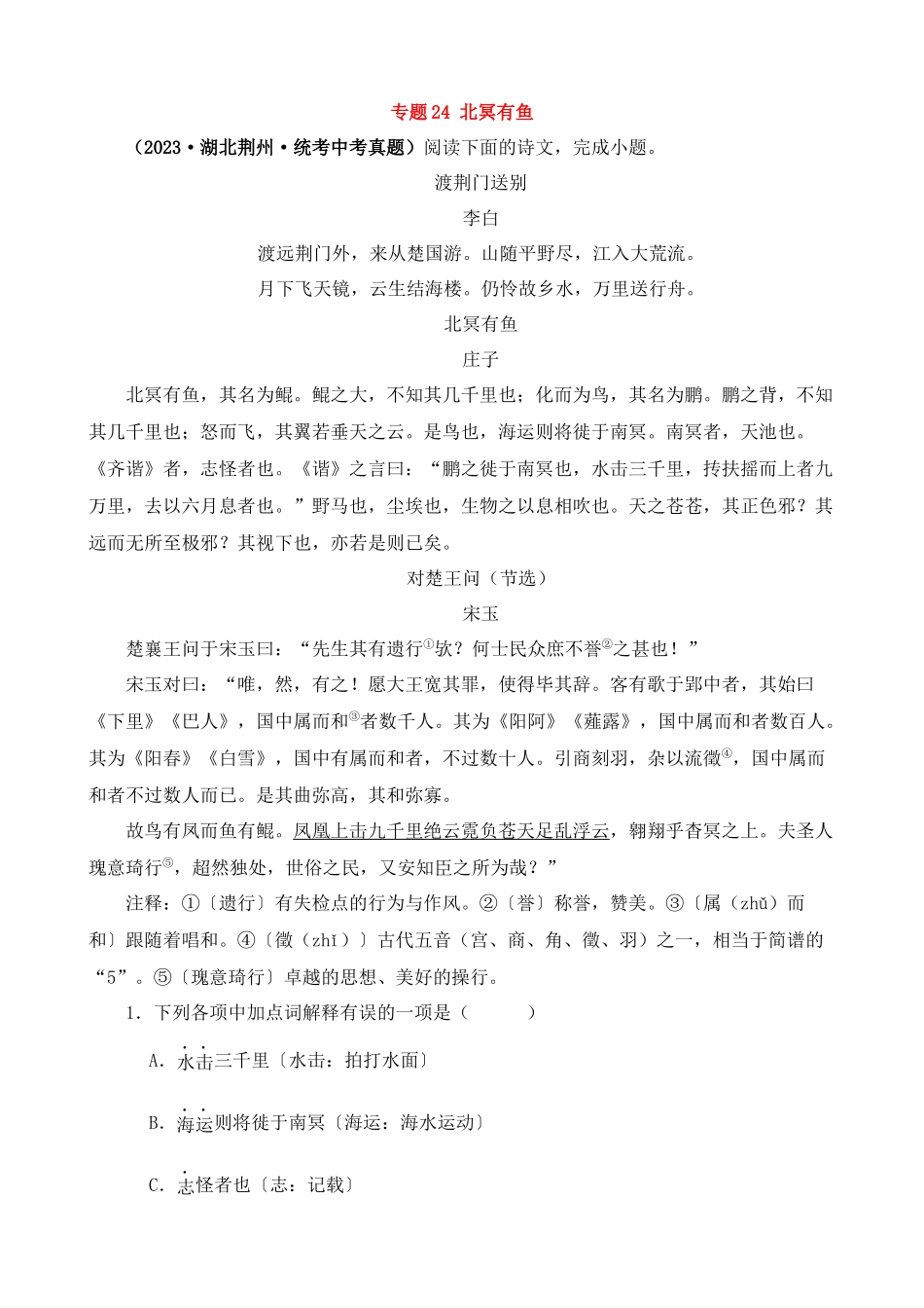 专题24_北冥有鱼_中考语文.docx_第1页