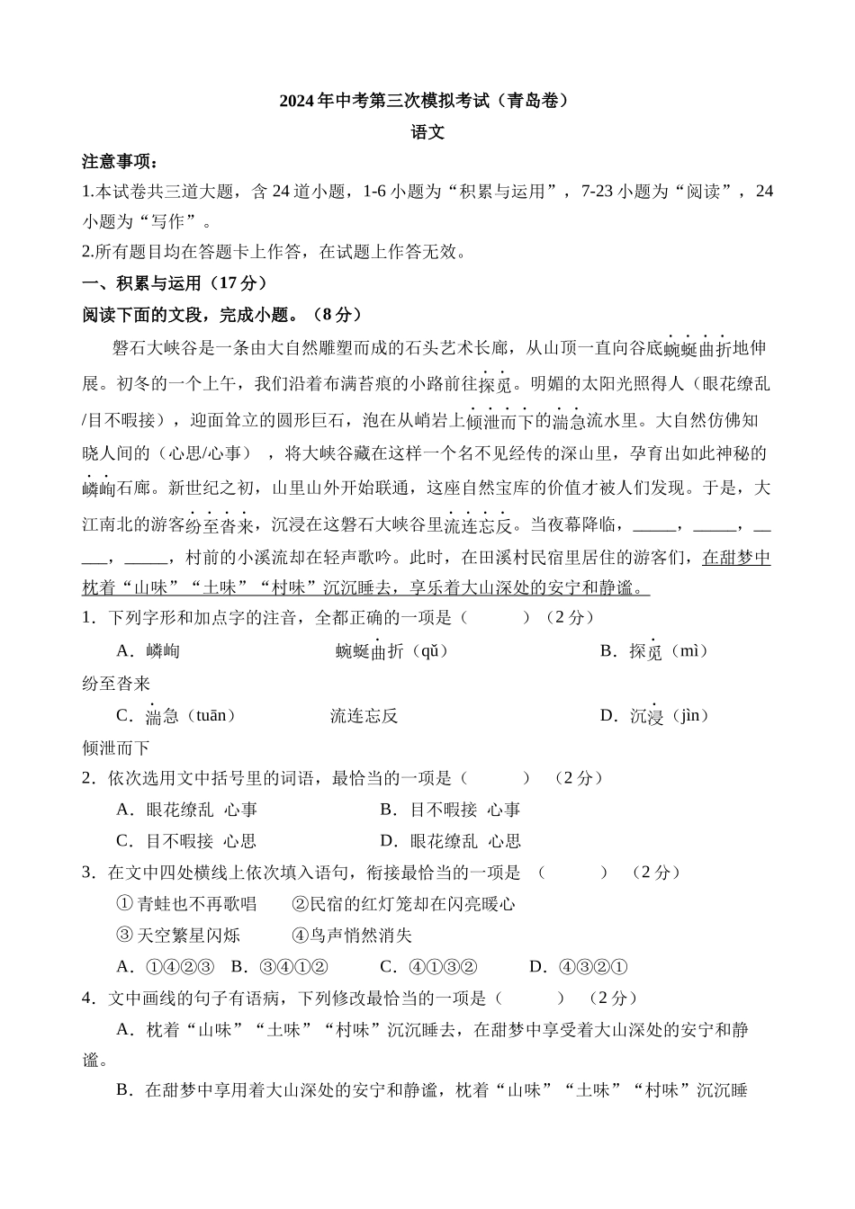 语文（山东青岛卷）_中考语文.docx_第1页