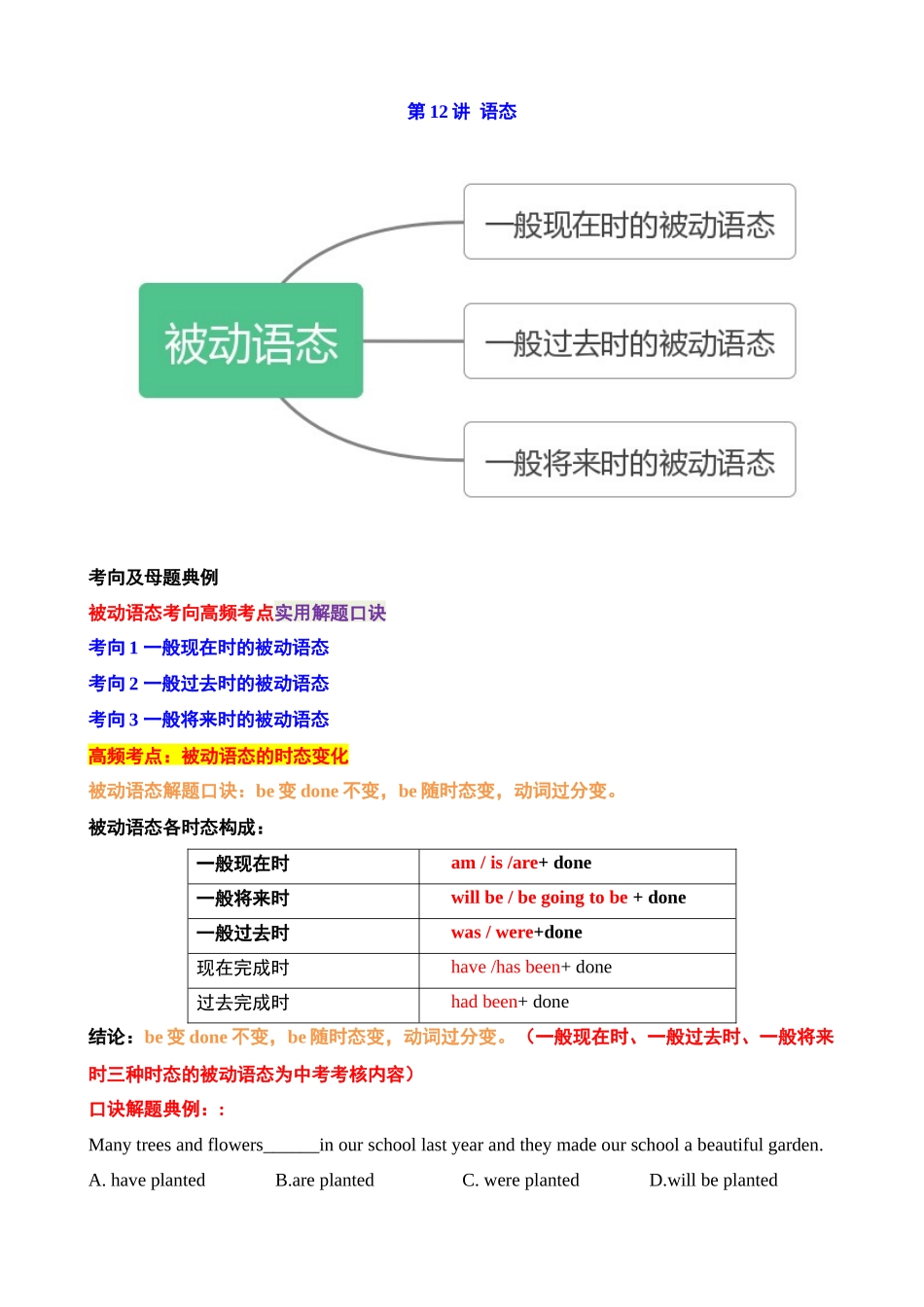 第12讲 语态(一般现在时、一般过去时、一般将来时）_中考英语.docx_第1页