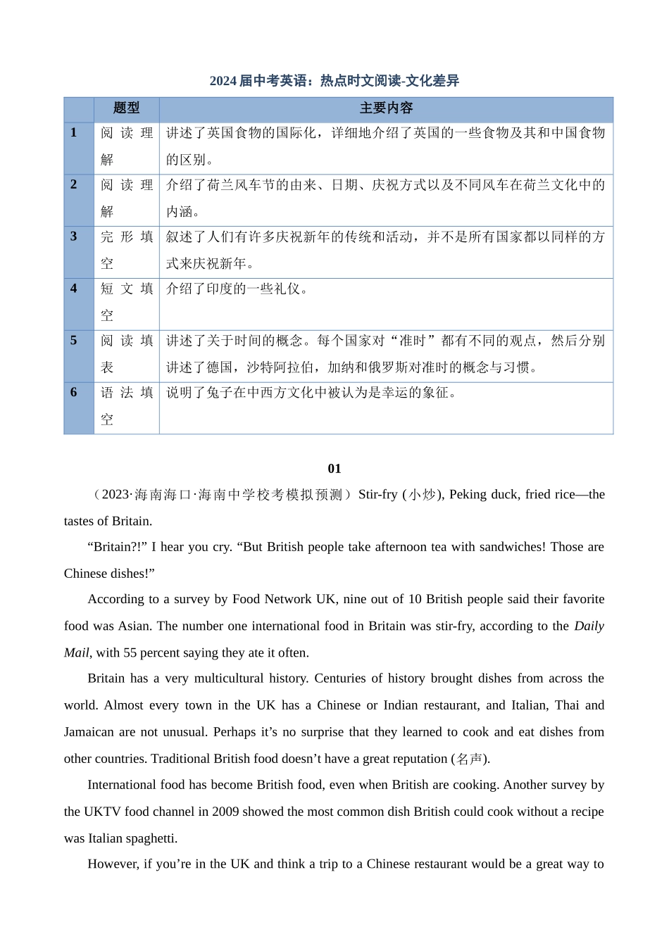 专题07 文化差异_中考英语.docx_第1页