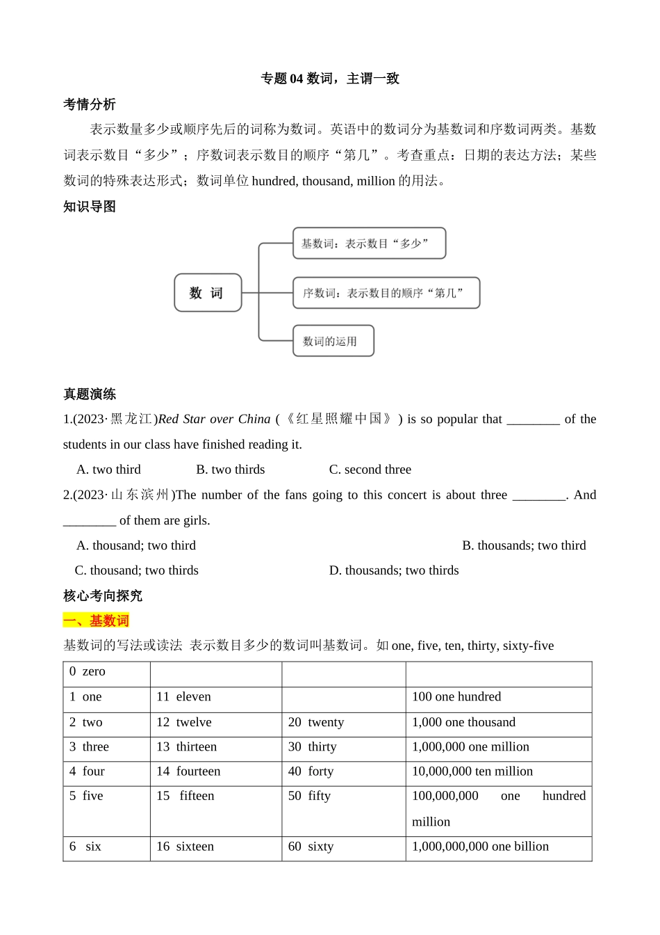 专题04 数词 & 主谓一致（讲练）_中考英语.docx_第1页