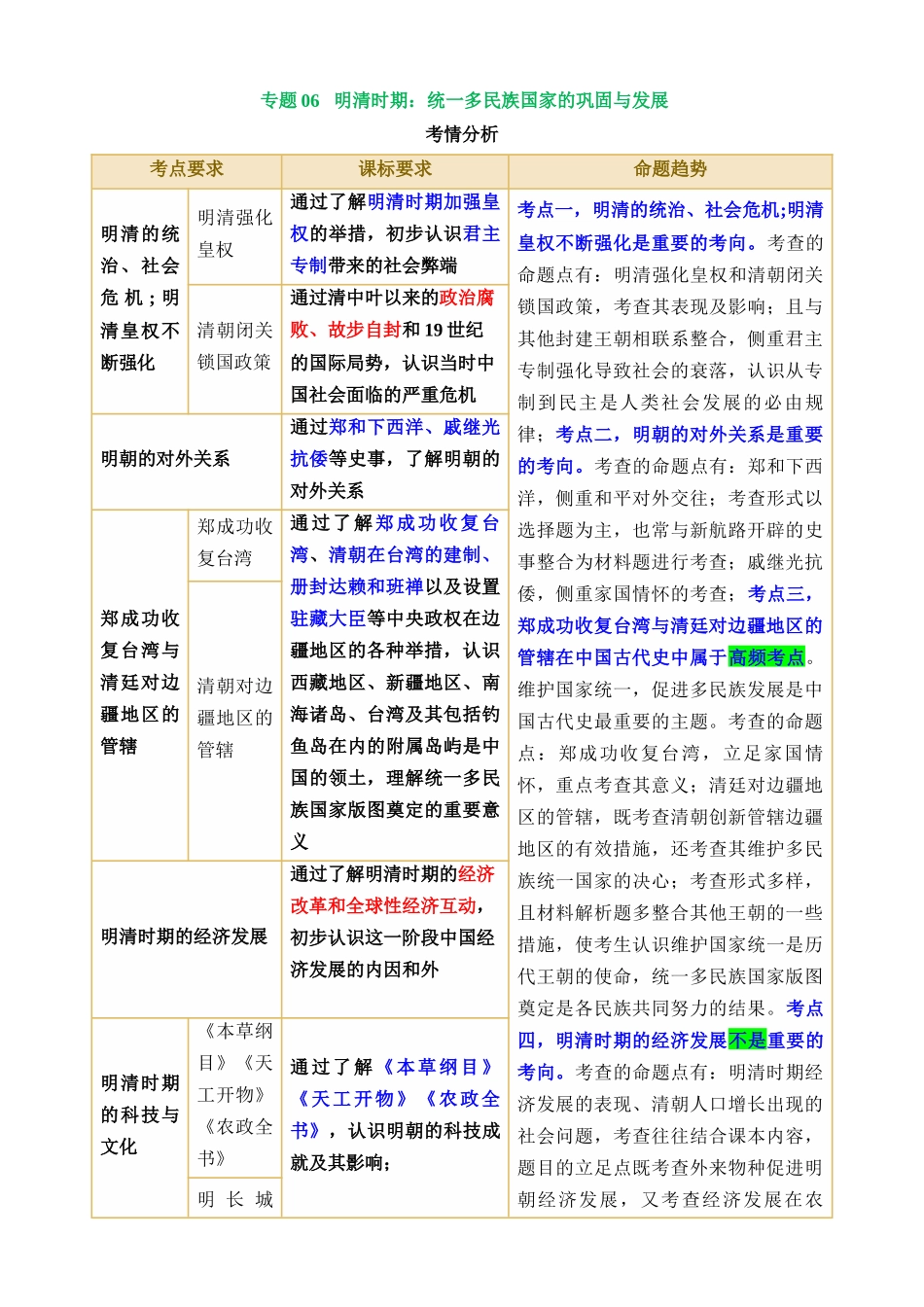 专题06 明清时期：统一多民族国家的巩固与发展（讲义）_中考历史.docx_第1页