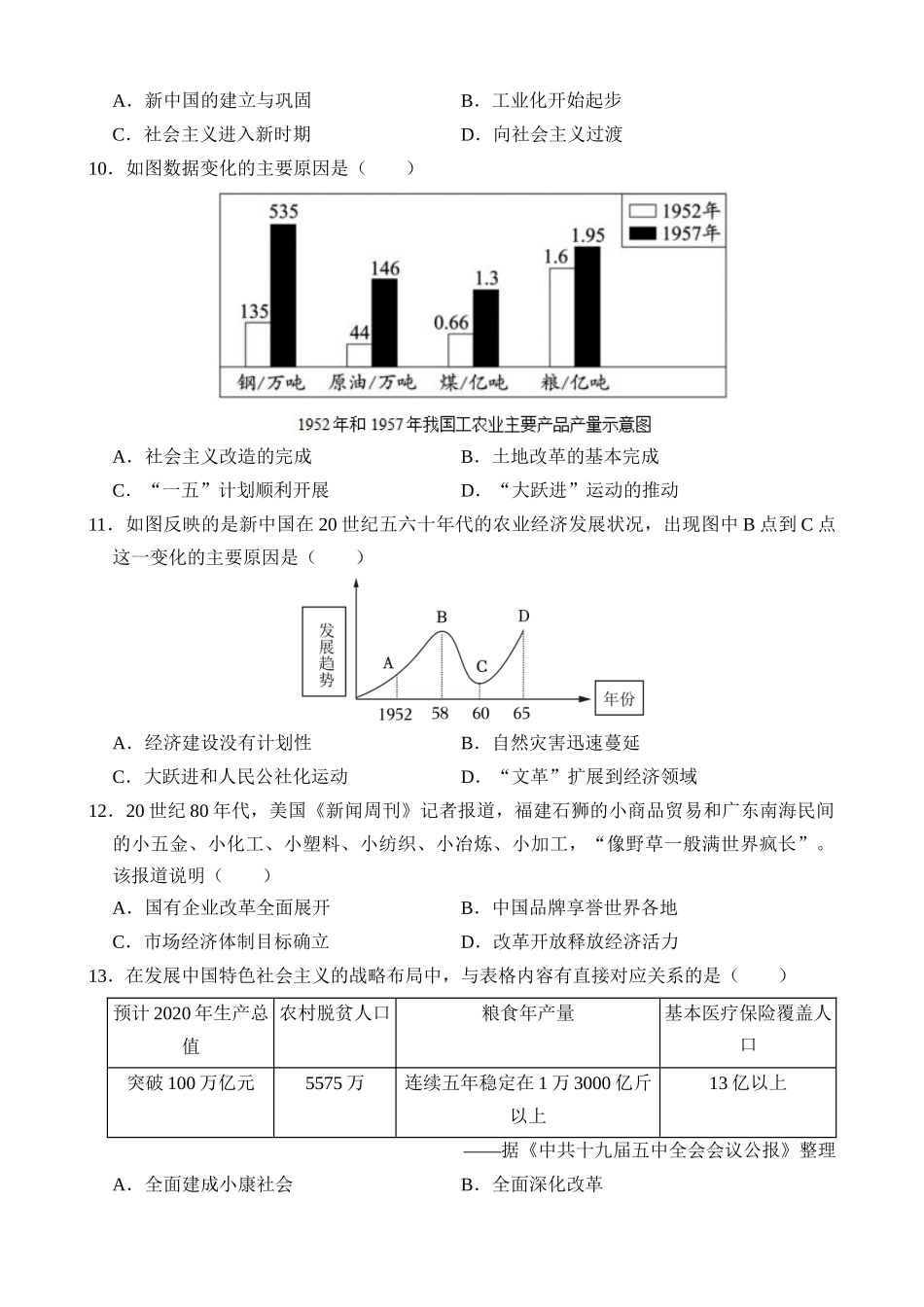 专题08 中国共产党的光辉历程（测试）_中考历史.docx_第3页