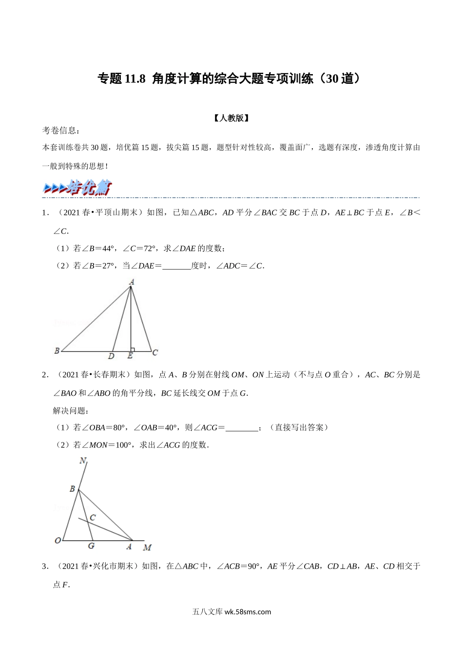 专题11.8 角度计算的综合大题专项训练（30道）（学生版）2022年八年级数学上册举一反三系列（人教版）_八年级上册.docx_第1页