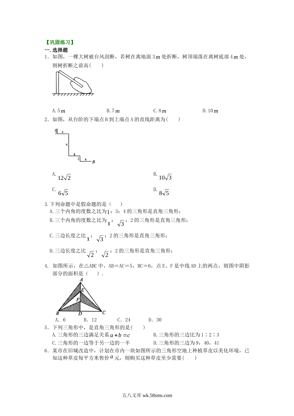 勾股定理全章复习与巩固（基础）巩固练习_八年级上册.doc_第1页