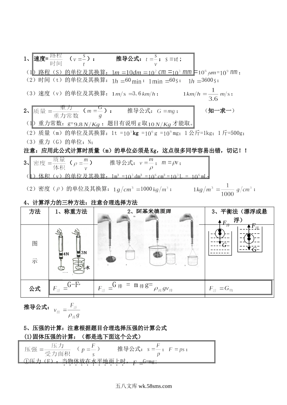 八年级物理公式归纳及单位换算_八年级上册.doc_第1页