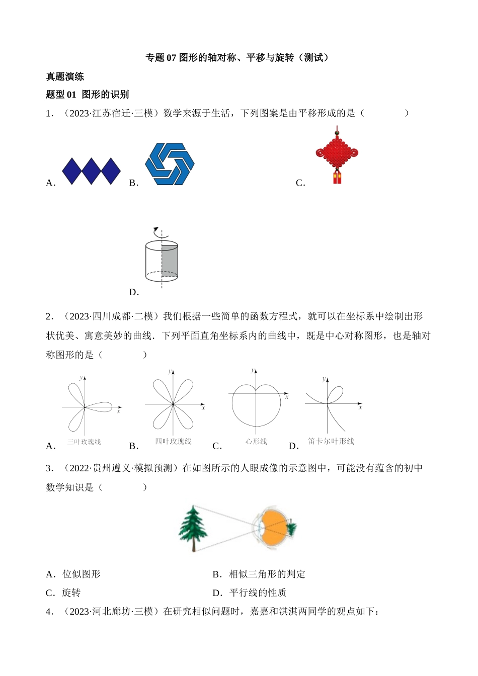 专题07 图形的轴对称、平移与旋转（测试）_中考数学.docx_第1页