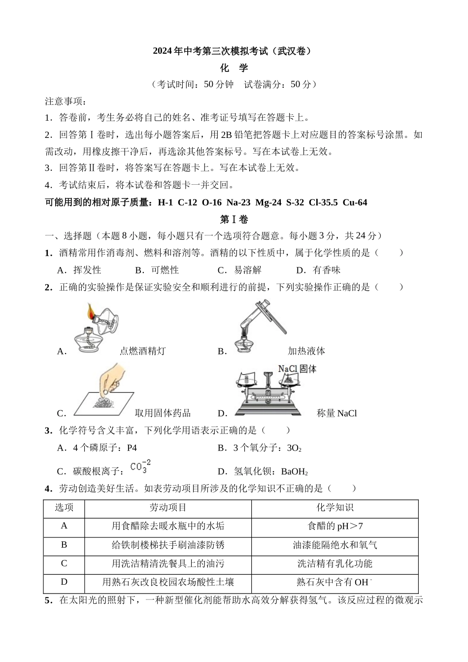 化学（湖北武汉卷）_中考化学.docx_第1页