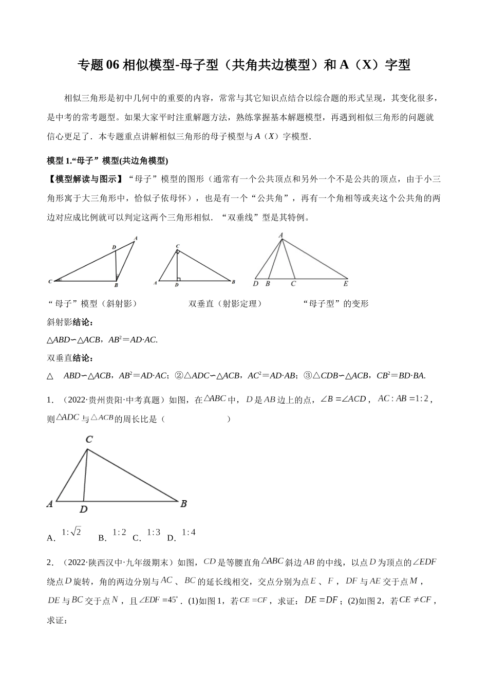 专题06__相似模型-母子型（共角共边模型）和A（X）字型_中考数学.docx_第1页