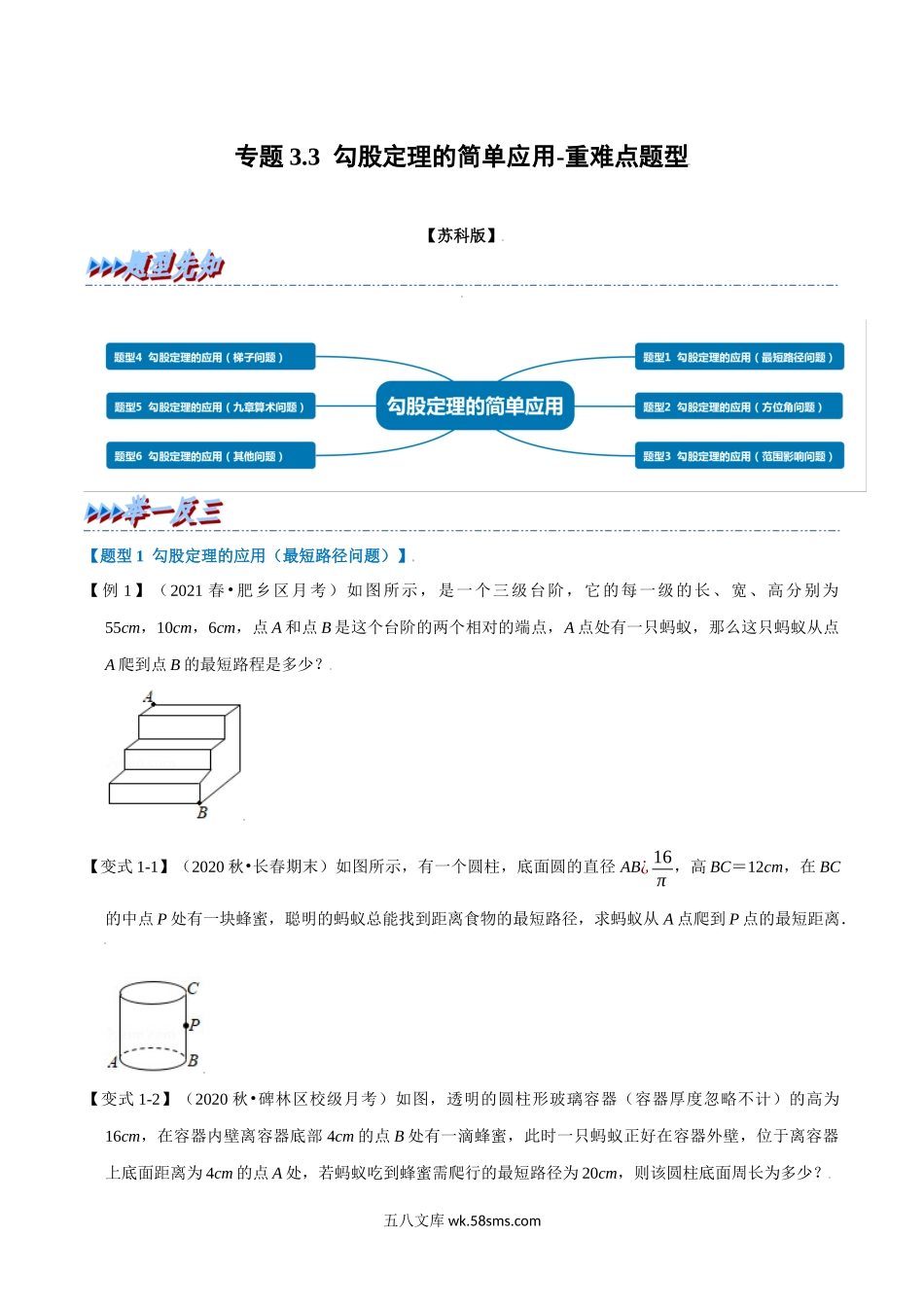 专题3.3 勾股定理的简单应用-重难点题型（学生版）2022年八年级数学上册举一反三系列（苏科版）_八年级上册.docx_第1页