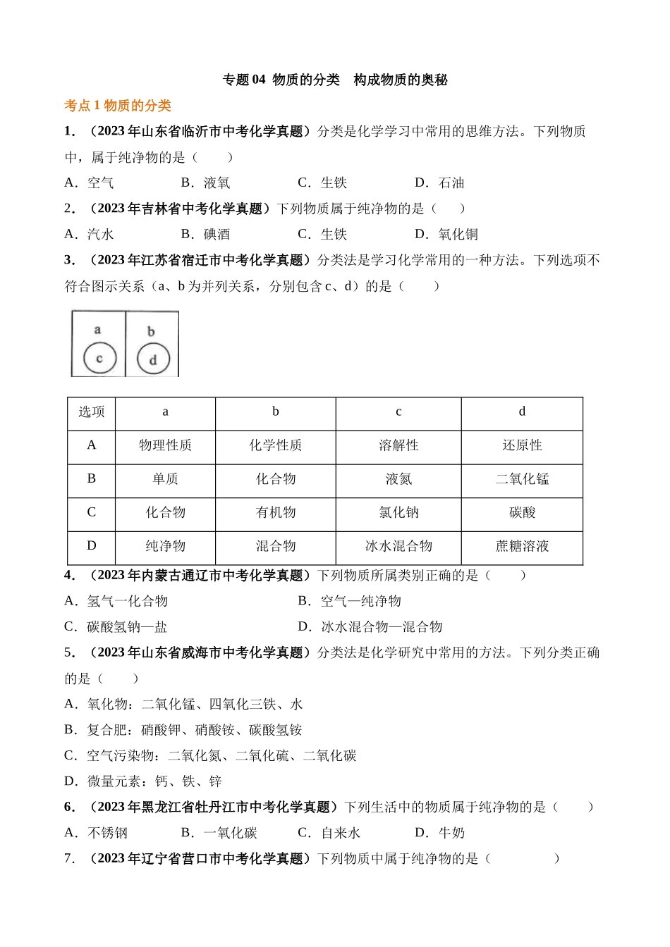 专题04_物质的分类__构成物质的奥秘（第03期）_中考化学.docx_第1页