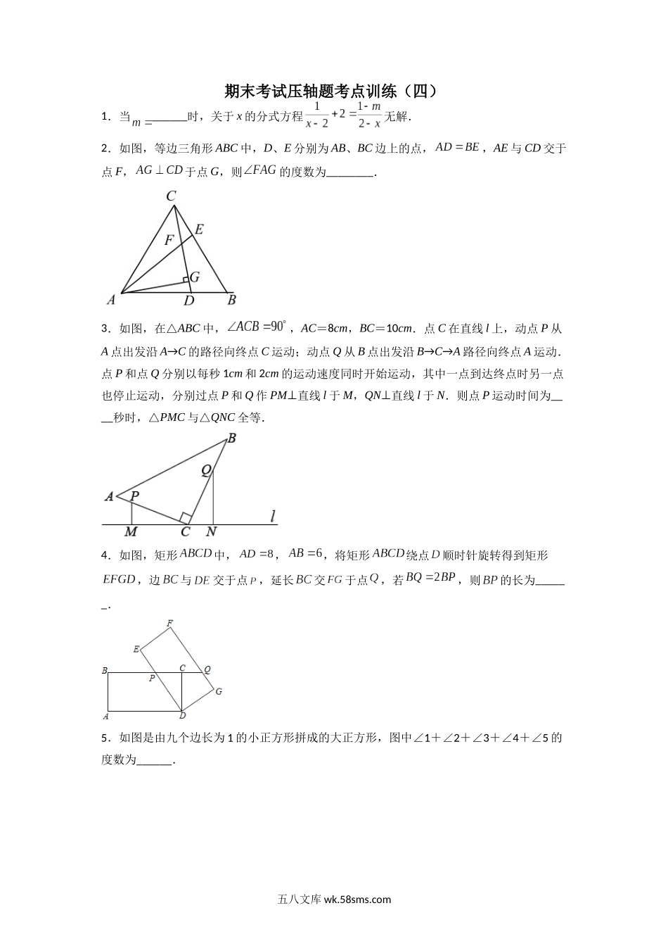 期末考试压轴题考点训练（四）（原卷版）_八年级上册.docx_第1页