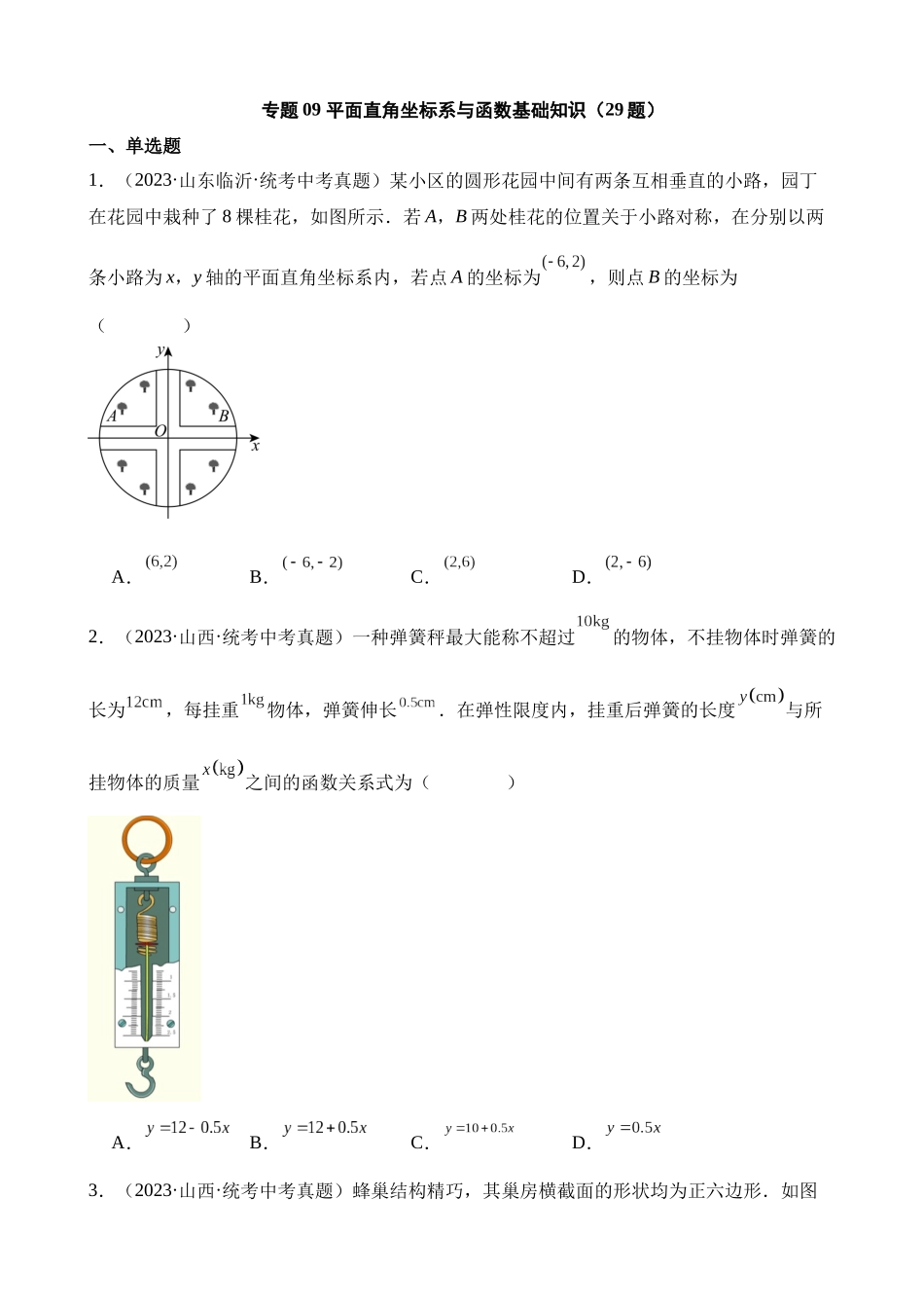 专题09 平面直角坐标系与函数基础知识（第1期）_中考数学.docx_第1页