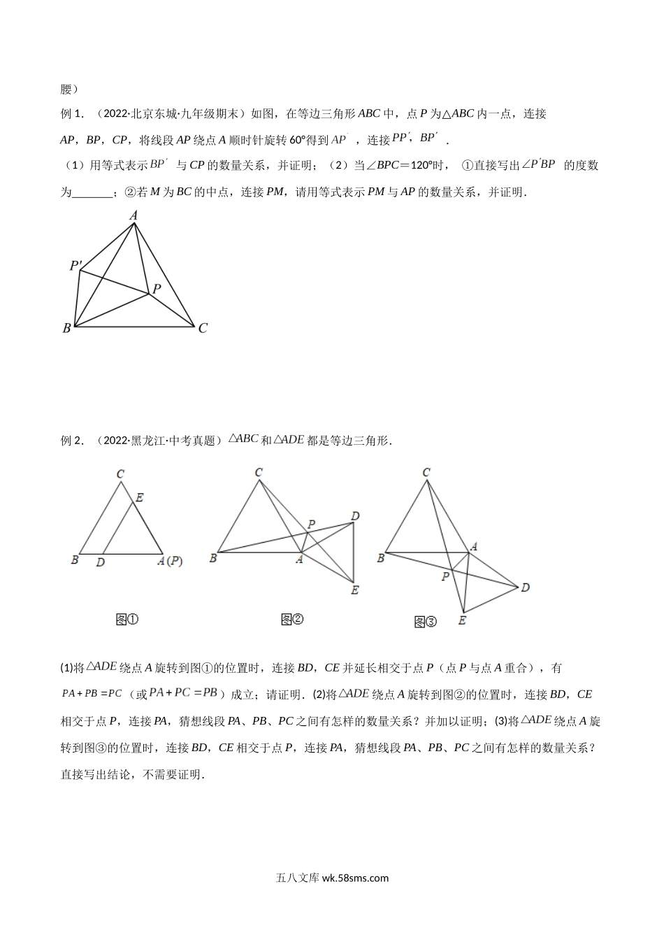 专题03 全等模型-手拉手模型（原卷版）_八年级上册 (1).docx_第2页