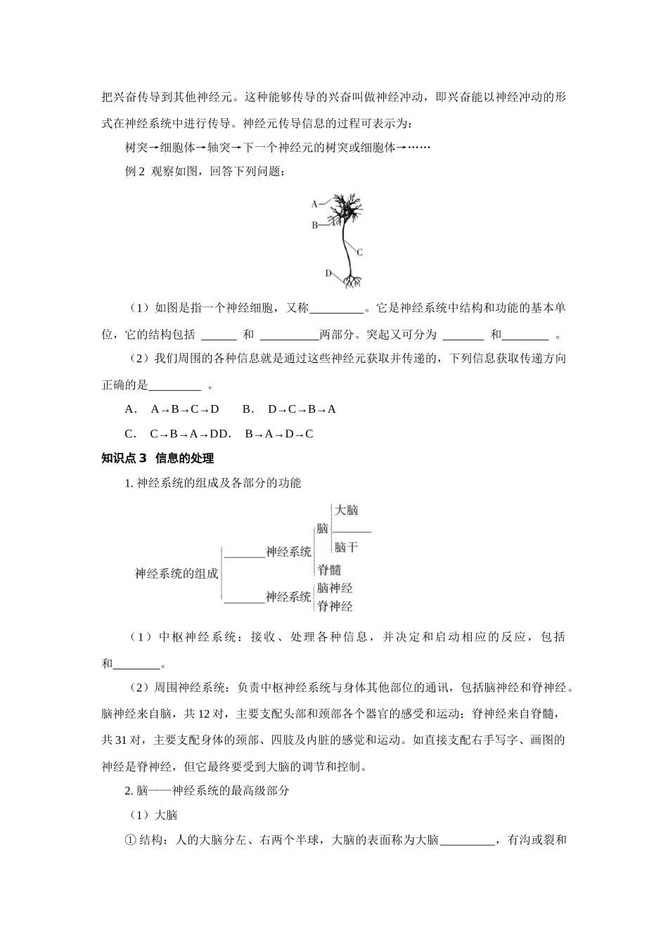 3.3神经调节 复习训练—浙教版科学八年级上册_八年级上册.docx_第2页