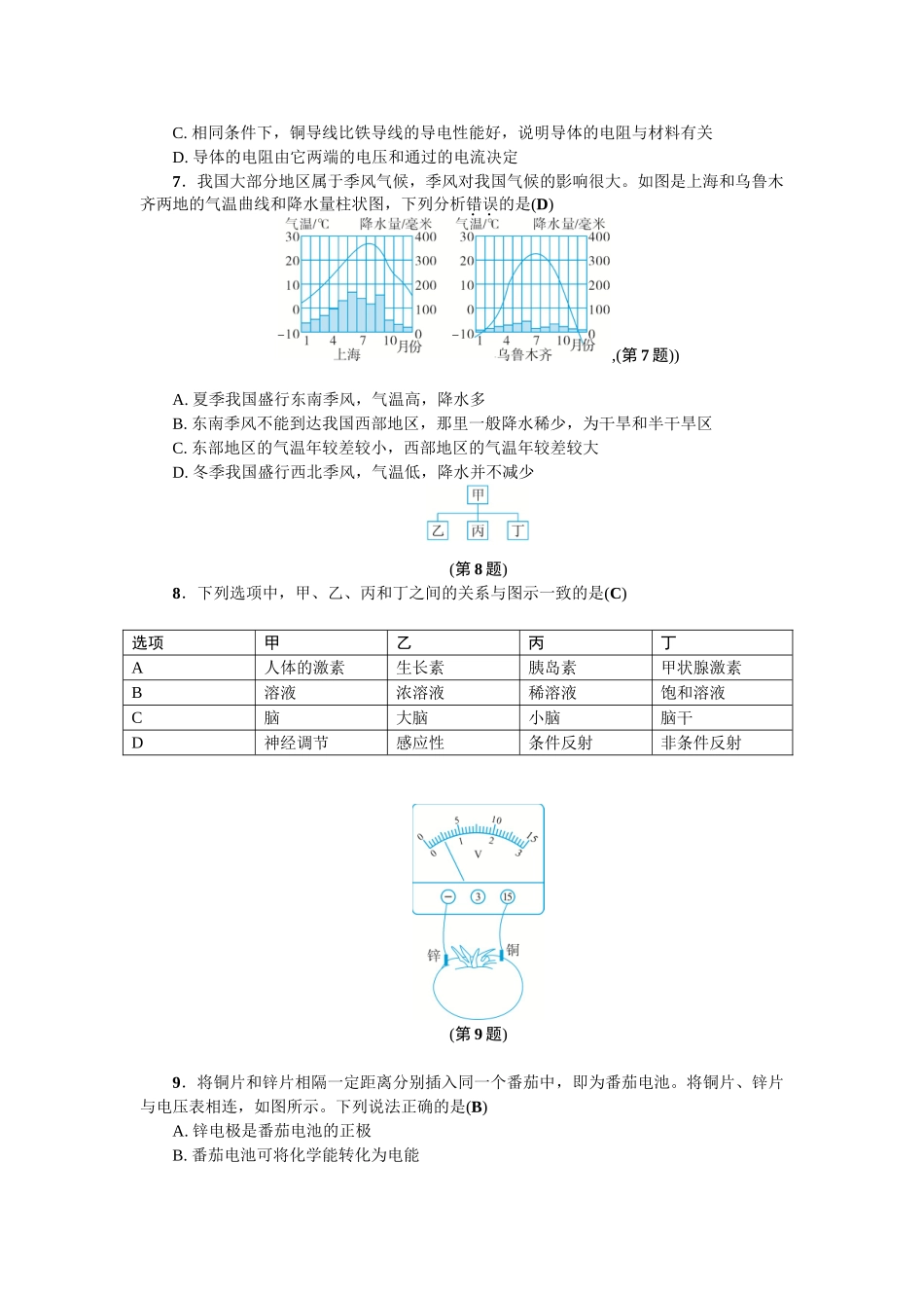 浙教版科学八年级上册练习：期末测试题_八年级上册.doc_第2页