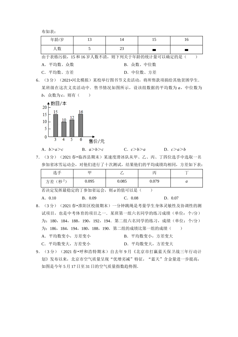 专题6.2 数据的分析章末测试卷（拔尖卷）（学生版）-八年级数学上册举一反三系列（北师大版）_八年级上册.docx_第2页