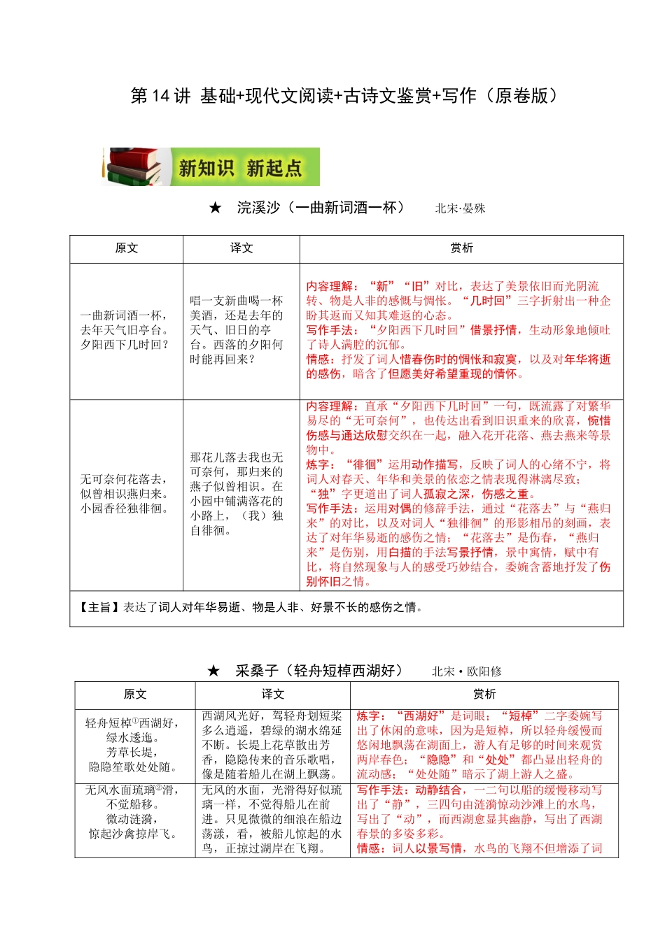 2023年新八年级初中语文暑假衔接2  第14讲 基础+现代文阅读+古诗文鉴赏+写作（原卷版）_八年级上册.doc_第1页