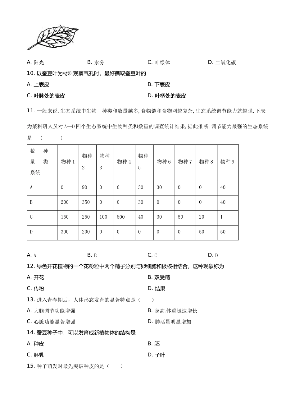 精品解析：2023-2024学年八年级上学期第二次月考生物试题（原卷版）_八年级上册.docx_第2页