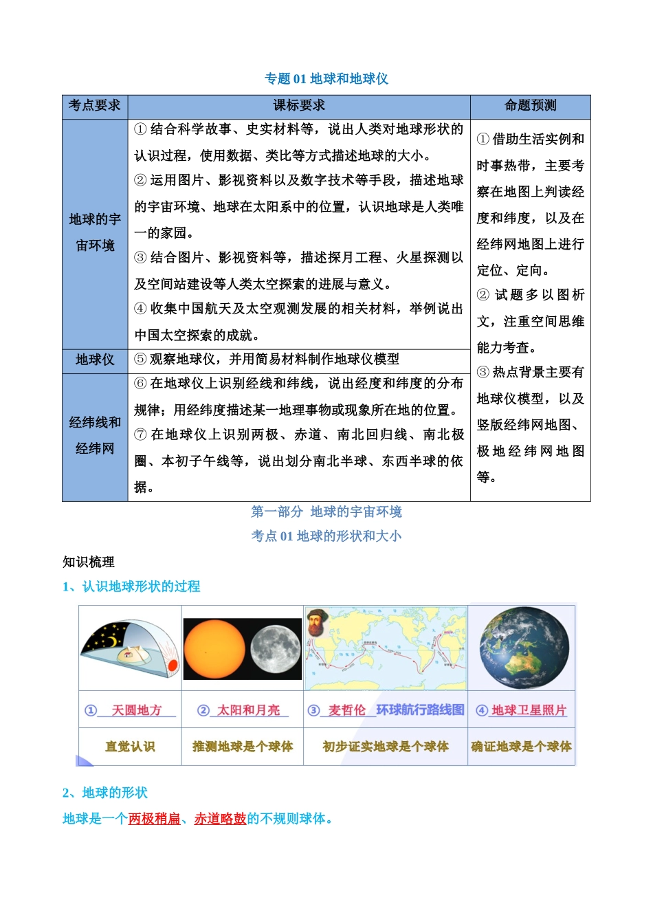 专题01 地球和地球仪（讲义）_中考地理.docx_第1页