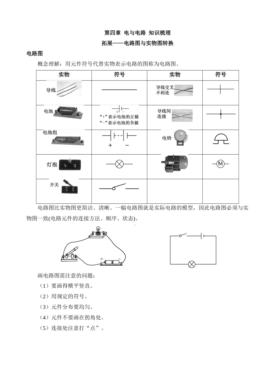 第4章 拓展：电路图与实物图转换 知识梳理.docx_第1页