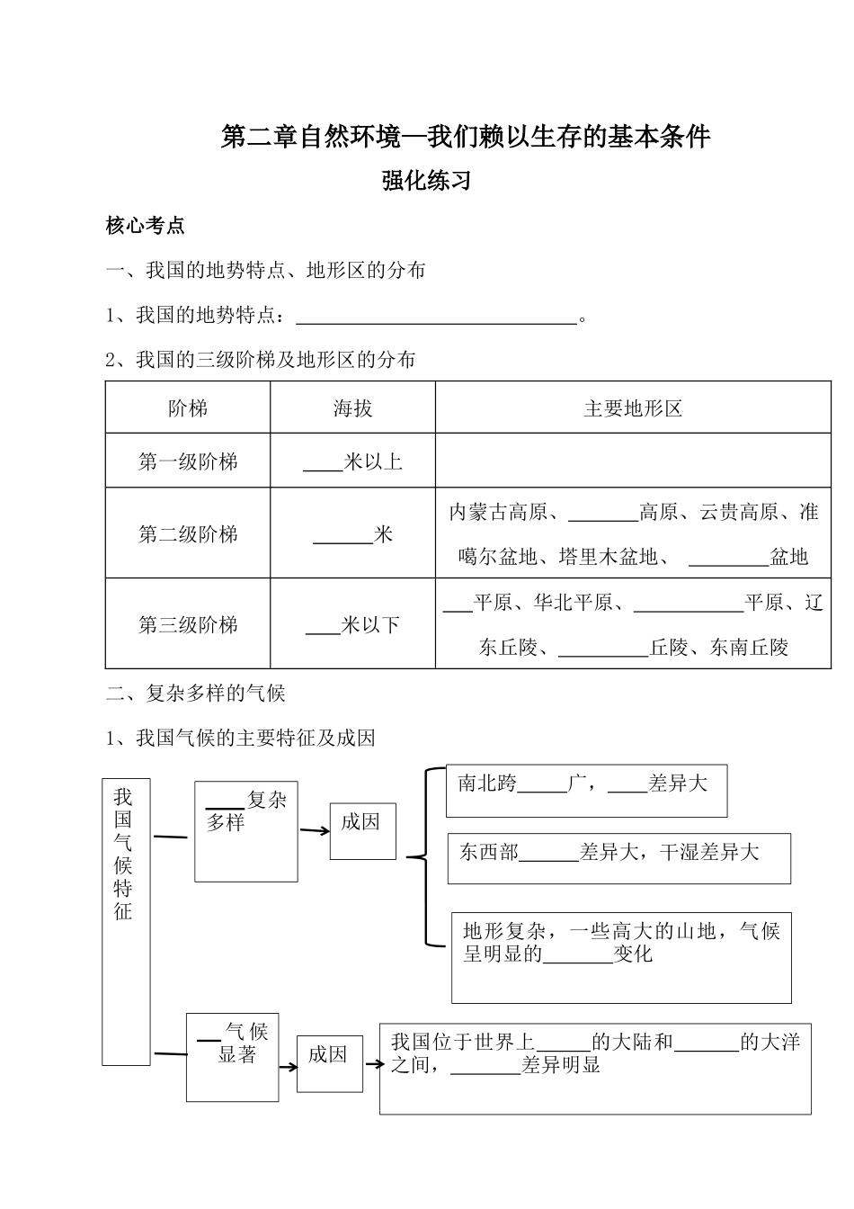 第二章自然环境—我们赖以生存的基本条件强化练习 晋教版地理八年级上册_八年级上册.docx_第1页