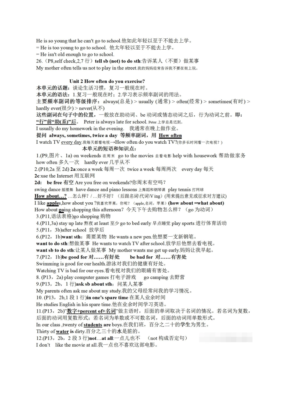 初二英语上册：全册单元知识梳理，细致、全面，把握重点、考点_八年级上册.doc_第3页