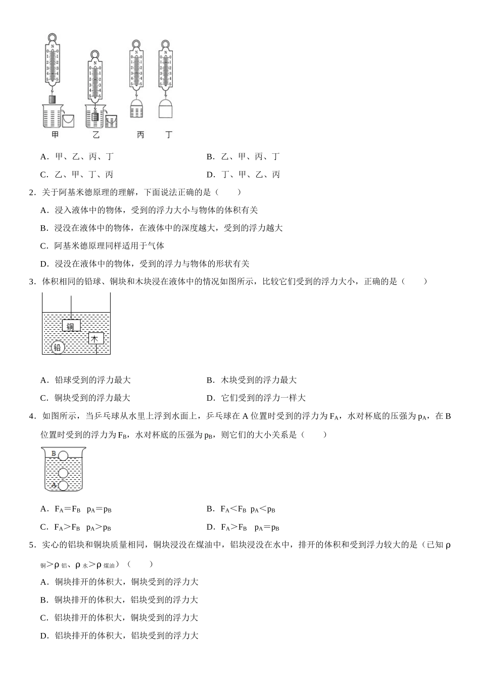 10.2 阿基米德原理（原卷版）-2022-2023学年八年级物理下册学优生重难点易错题精练（人教版）.docx_第2页