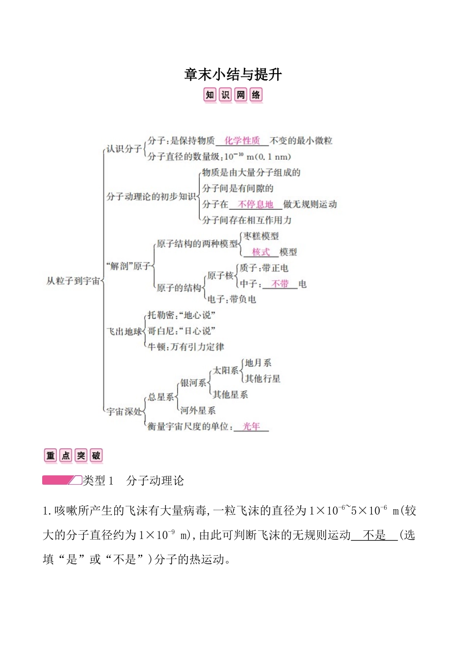 沪粤版八年级物理课后训练-第十章-从粒子到宇宙-章末小结与提升.docx_第1页