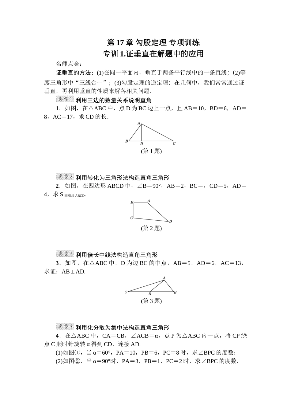 第17章 勾股定理 专项训练2（含答案）.doc_第1页