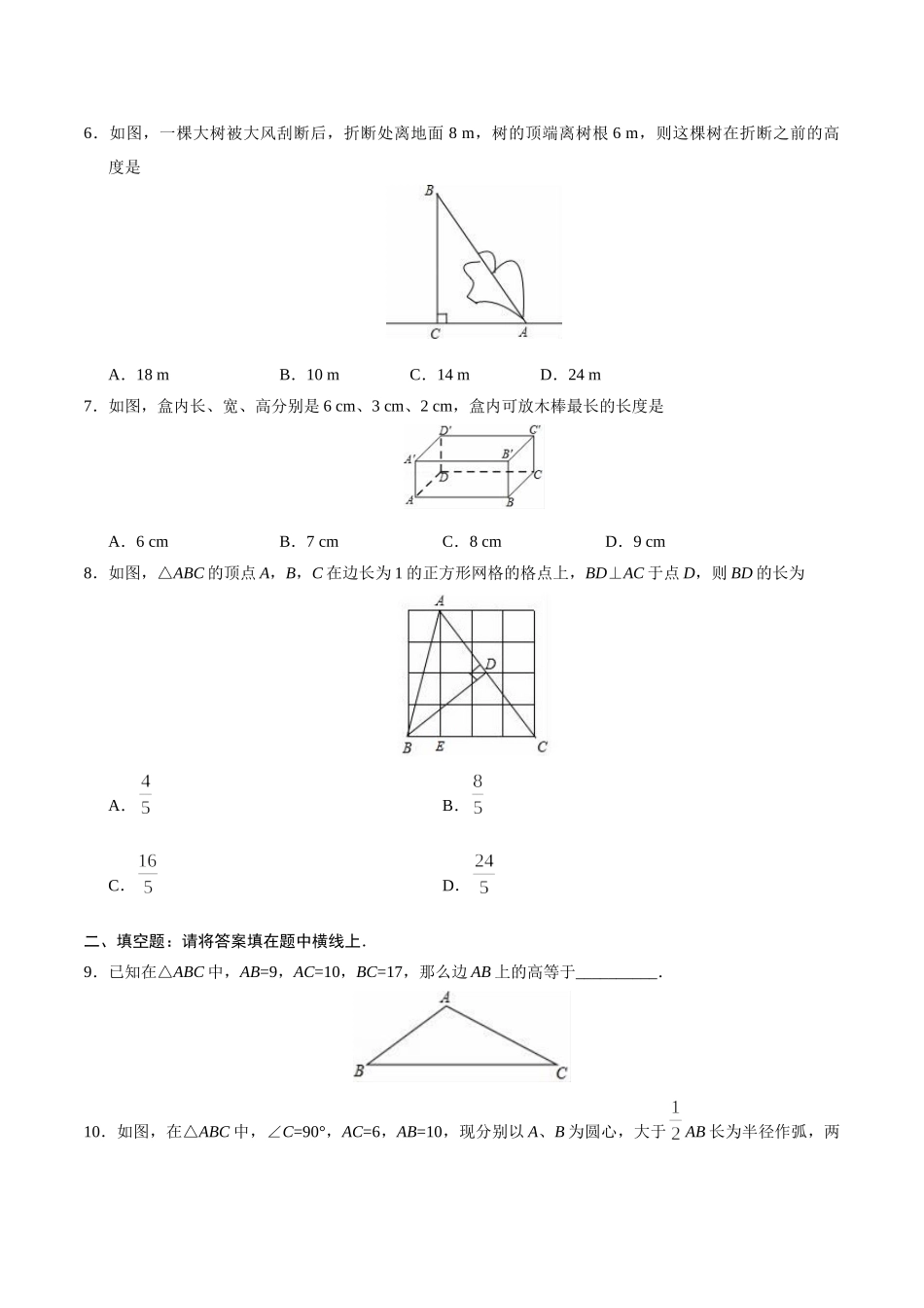 17.1 勾股定理-八年级数学人教版（下册）（原卷版）(1).doc_第2页